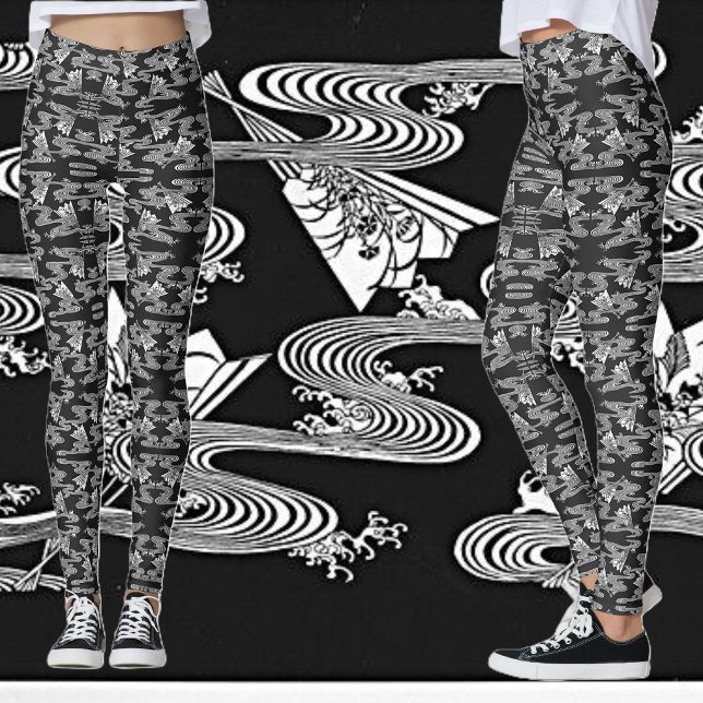 Legging "Padrão Japonês de Ventiladores" preto e branco (Criador carregado)