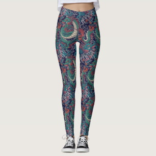 Legging Padrão Japonês Dragão Vermelho Verde