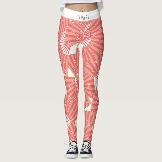 Legging Padrão Japonês Rosa e Branco (Frente)