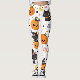 Legging Padrão Kawaii de Halloween com Abóboras Fofas