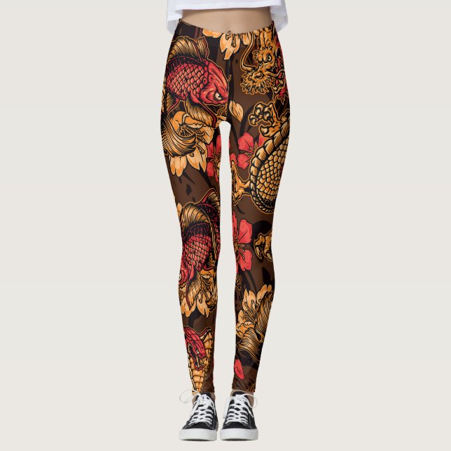 Legging Padrão koi do dragão japonês. (Frente)