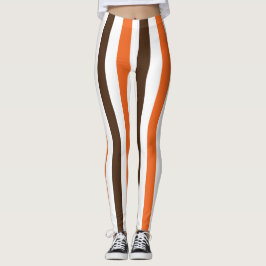 Legging Padrão Laranja Castanho Vertical Stripes