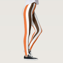 Legging Padrão Laranja Castanho Vertical Stripes