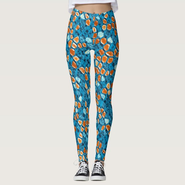 Legging Padrão Laranja e Azul (Frente)