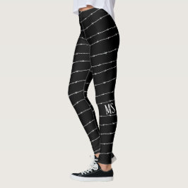 Legging Padrão legal de arame farpado preto e branco Monog