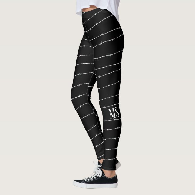 Legging Padrão legal de arame farpado preto e branco Monog (Esquerda)