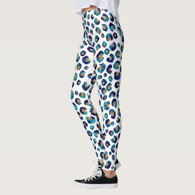 Legging Padrão-Leopardo Dourado-azul (Esquerda)
