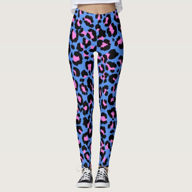 Legging Padrão-leopardo em framboesa sobre azul elétrico (Frente)