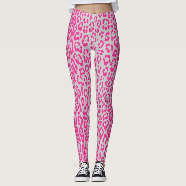 Legging Padrão-leopardo em tecido rosa e cinza adulto (Frente)