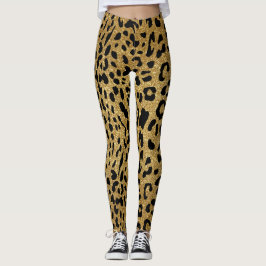 Legging Padrão-Leopardo Suave Glitter Dourado