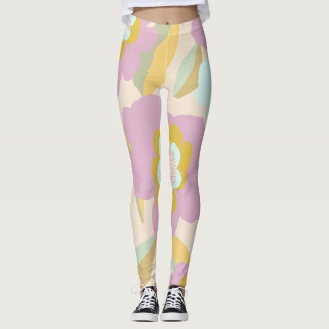 Legging Padrão Lilac do Pastel Floral abstrato (Frente)