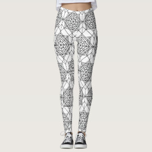 Legging Padrão linear de Abstrato branco e preto da vinhet