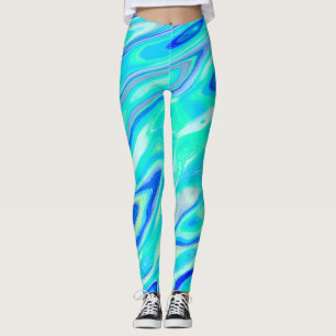 Legging Padrão Líquido de Abstrato de Textura Azul Aqua