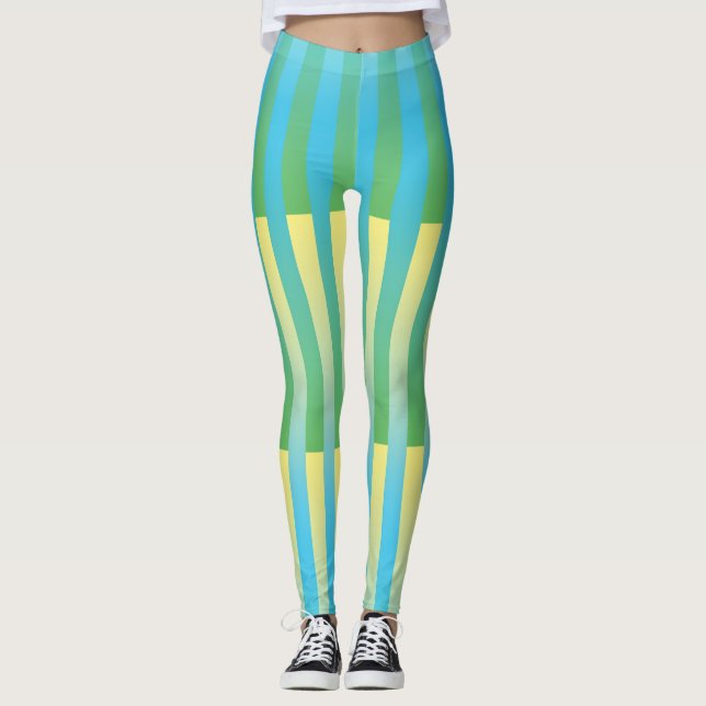 Legging Padrão Listrado Azul Amarelo Verde (Frente)