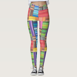 Legging Padrão Listrado Geométrico Colorido em Arco-íris