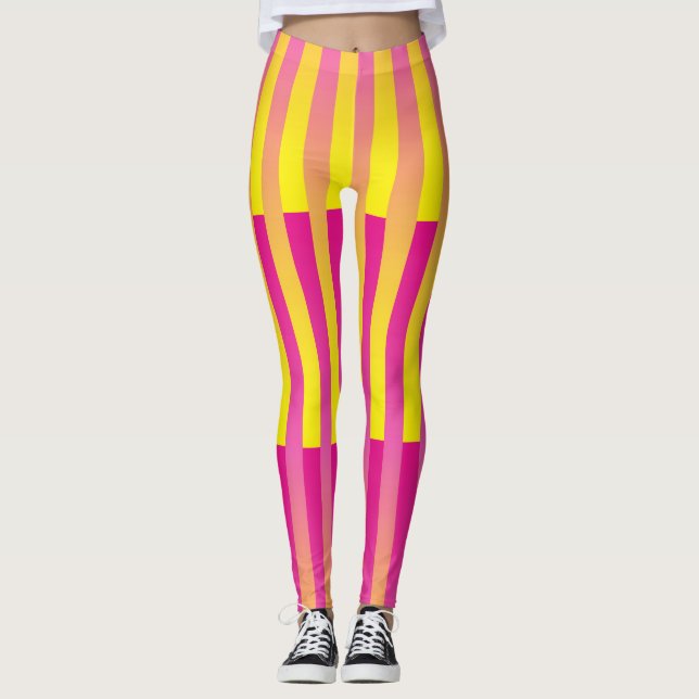 Legging Padrão Listrado Laranja Amarelo Rosa (Frente)