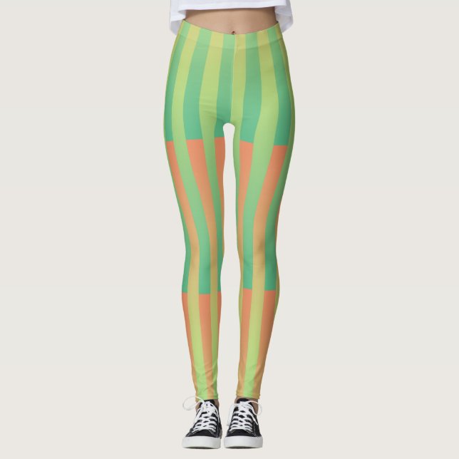 Legging Padrão Listrado Verde Laranja (Frente)