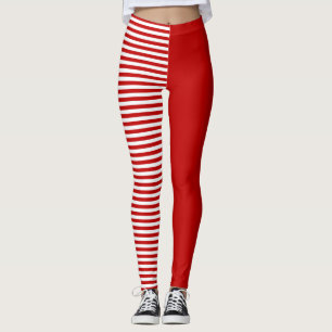 Legging Padrão Listrado Vermelho e Branco Ousado Minimalis