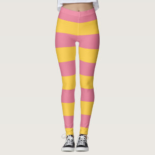 Legging Padrão Listrado Vertical Rosa Vibrante e Amarelo