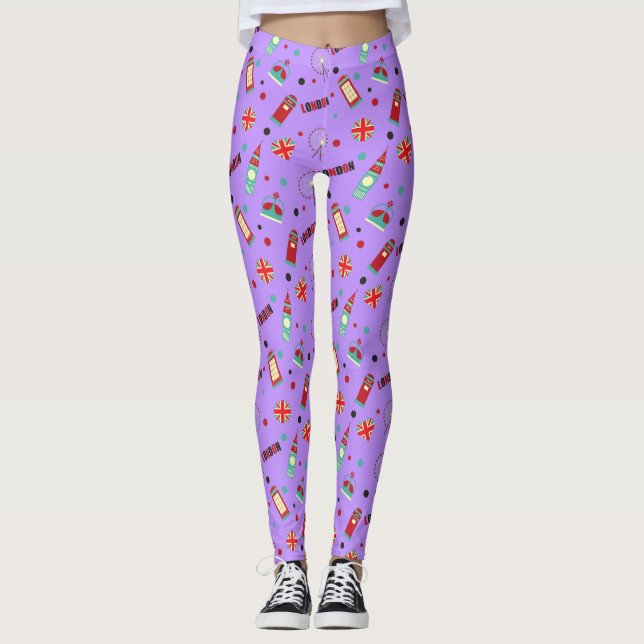 Legging Padrão londrino com fundo roxo (Frente)