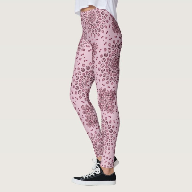 Legging Padrão Mandala Rosa e Borgonha (Esquerda)