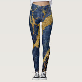 Legging Padrão Marble Azul com Dourado