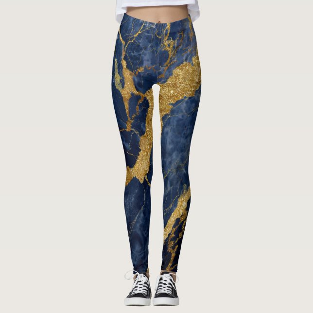 Legging Padrão Marble Azul com Dourado (Frente)