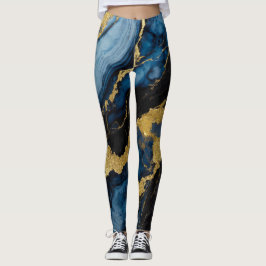 Legging Padrão Marble Azul com Dourado