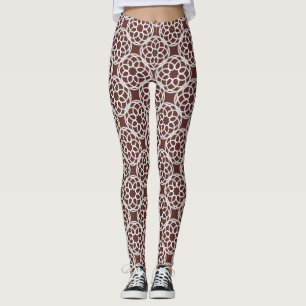 Legging Padrão Marrom branco geométrico sem costura