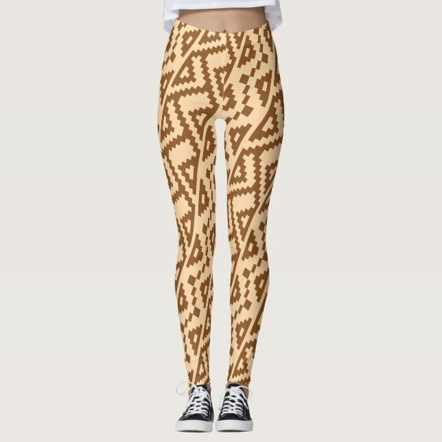 Legging Padrão mínimo africano bege Brown (Frente)