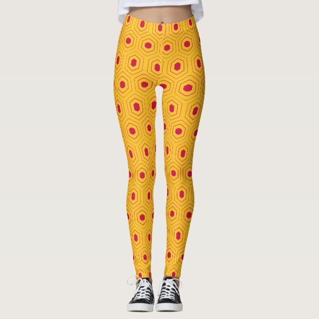 Legging Padrão Mínimo Amarelo Hexágono (Frente)