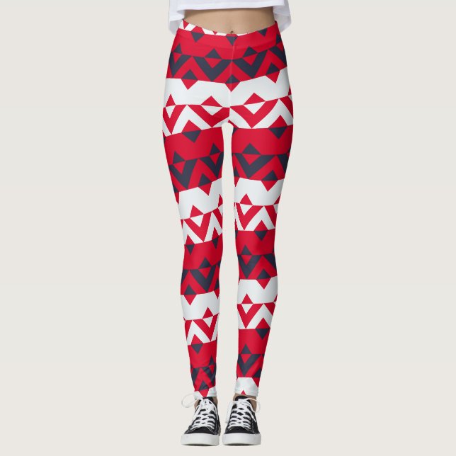 Legging Padrão Mínimo Azul Vermelho Triângulo (Frente)