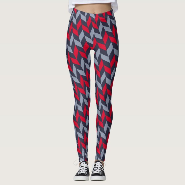 Legging Padrão mínimo da Cinza vermelha de Herringbone (Frente)