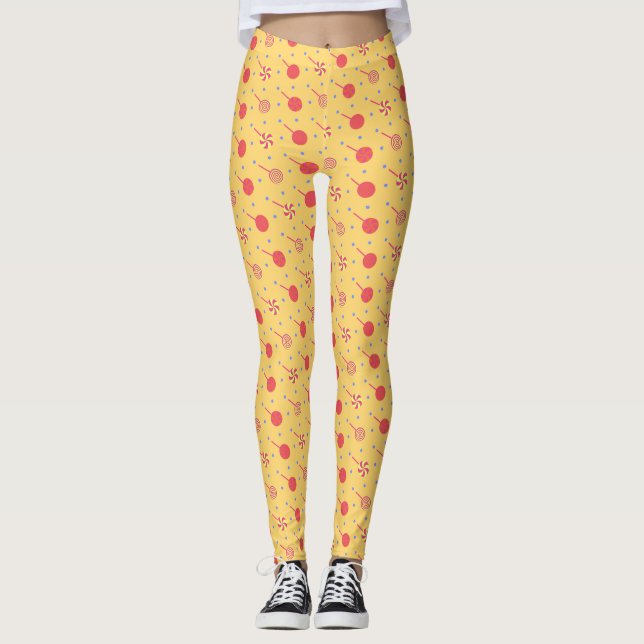 Legging Padrão Mínimo Laranja Amarelo do Halloween (Frente)