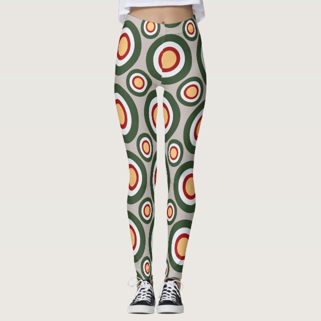 Legging Padrão Mínimo Verde da Cinza Círculos (Frente)