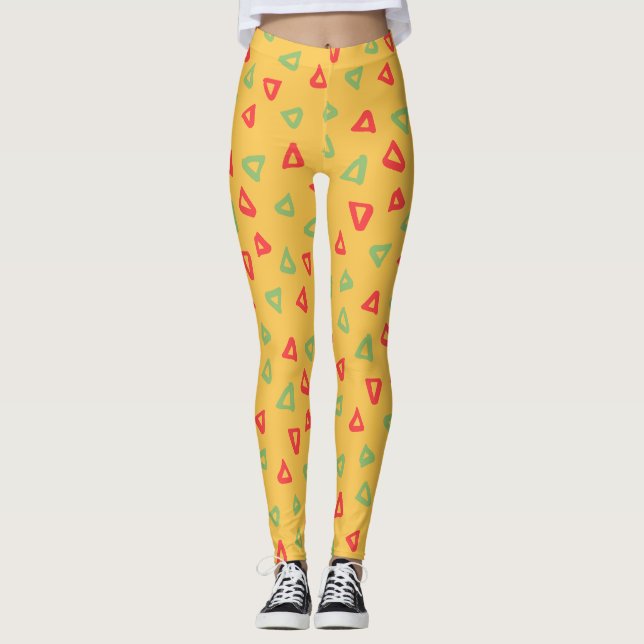 Legging Padrão Mínimo Vermelho Amarelo de Porodle (Frente)