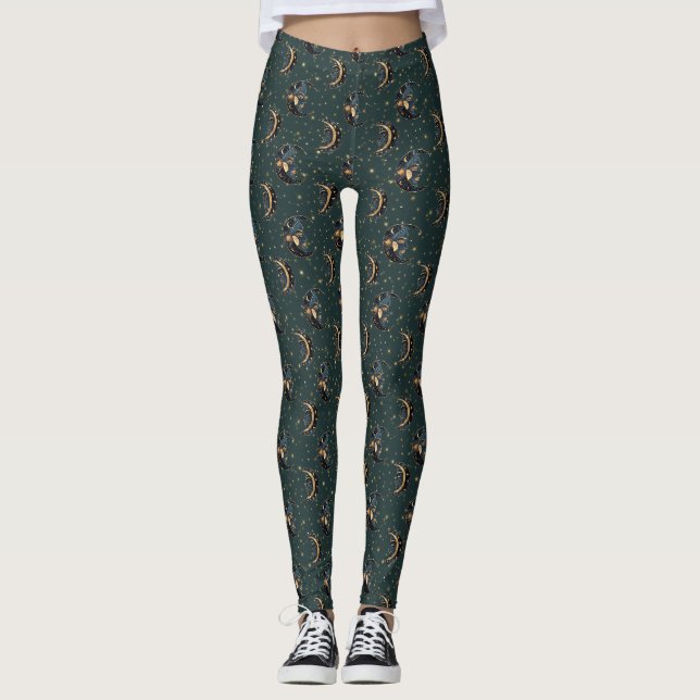 Legging Padrão Místico de Lua Crescente e Estrela (Frente)