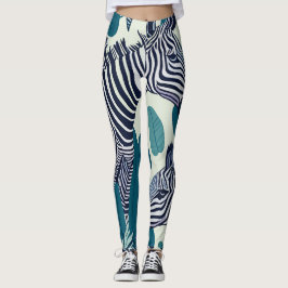 Legging Padrão Moderno Abstrato de Listras de Zebra Preto 