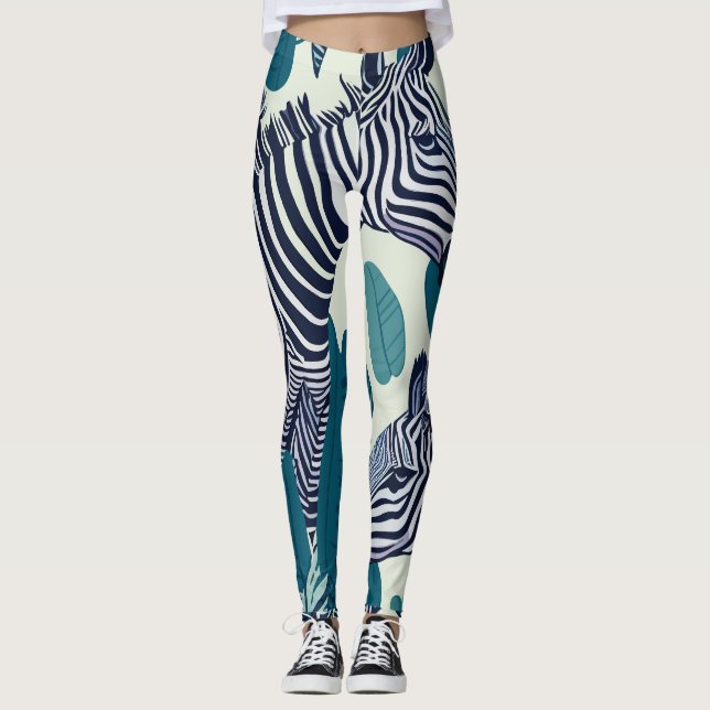 Legging Padrão Moderno Abstrato de Listras de Zebra Preto  (Frente)