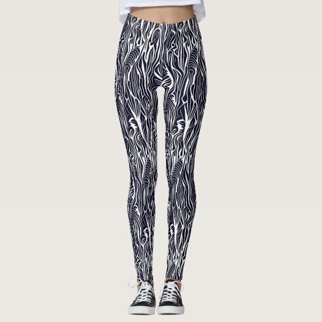 Legging Padrão Moderno Abstrato de Zebra Preta e Branca Sa (Frente)