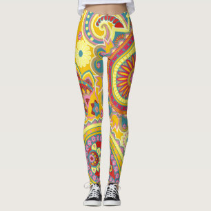 Legging Padrão Moderno Colorido de Paisley Floral Na moda