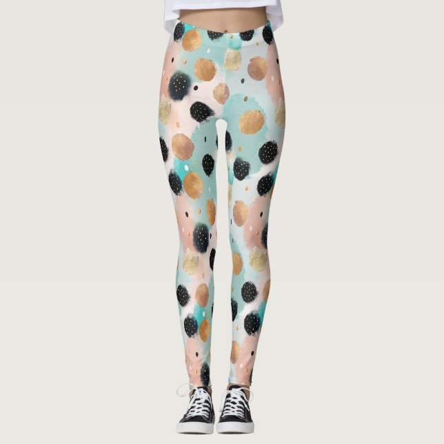 Legging Padrão moderno de Abstrato bruxismo e Bolinhas (Frente)