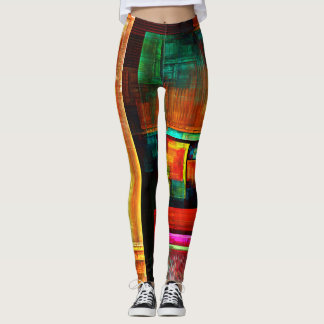 Legging Padrão Moderno de Abstrato de Arte Quadrados Color