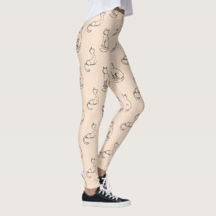 Legging Padrão Moderno de Arte de Linha de Gato Minimalist