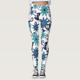 Legging Padrão Moderno de Flor Azul Turquesa