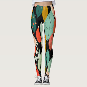 Legging Padrão Moderno de Folhas de Outono