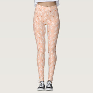 Legging Padrão Moderno de Folhas Florais Apricot Rosa