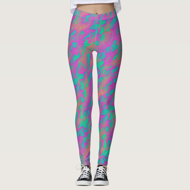Legging Padrão Moderno De Impressão De Animais, Cor-De-Ros (Frente)