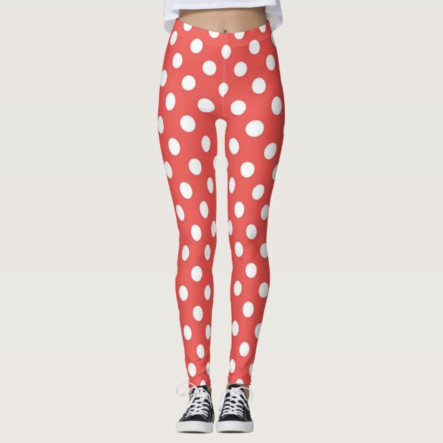 Legging Padrão moderno de manchas bolinhas vermelhas e bra (Frente)