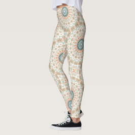 Legging Padrão Moderno de Mandala Laranja e Verde